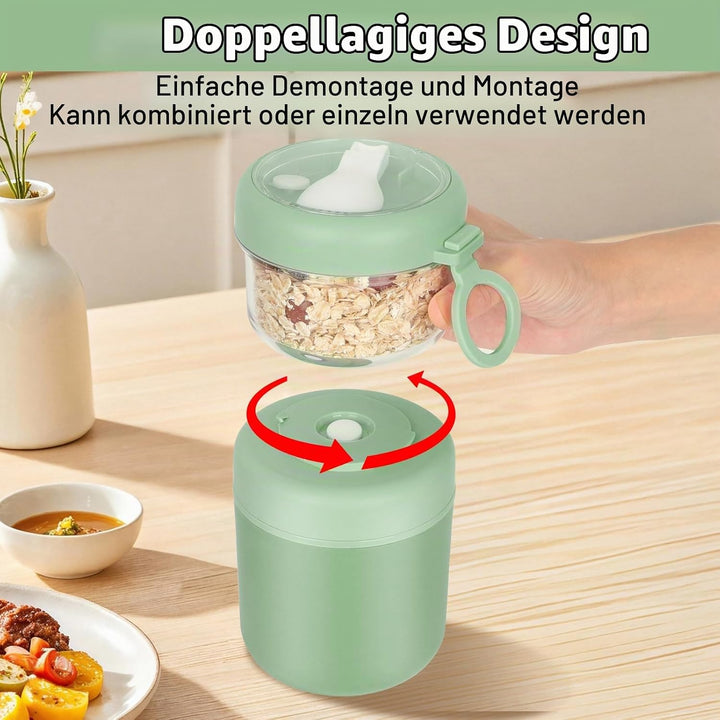 Grosser Edelstahl Müslibecher to Go, Joghurtbecher 530ml+330ml Tragbarer Auslaufsicherer Müslibecher