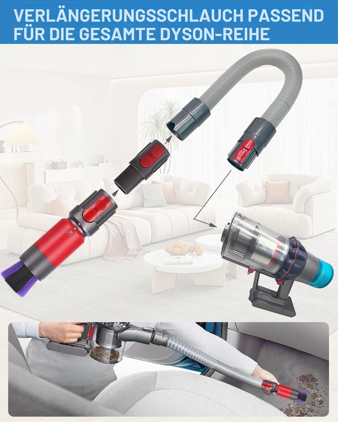 3 Rückstandsloser Staubpinsel Staubsauger Zubehör,Kratzfreie Staubbürste V15/V8/V10/V11/V12 mit Flex