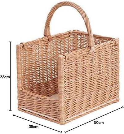 e-wicker24 Vollweidener Kaminkorb, Kaminkorb aus Weide, naturfarbiger Weidenkorb für Kaminholz, Kami