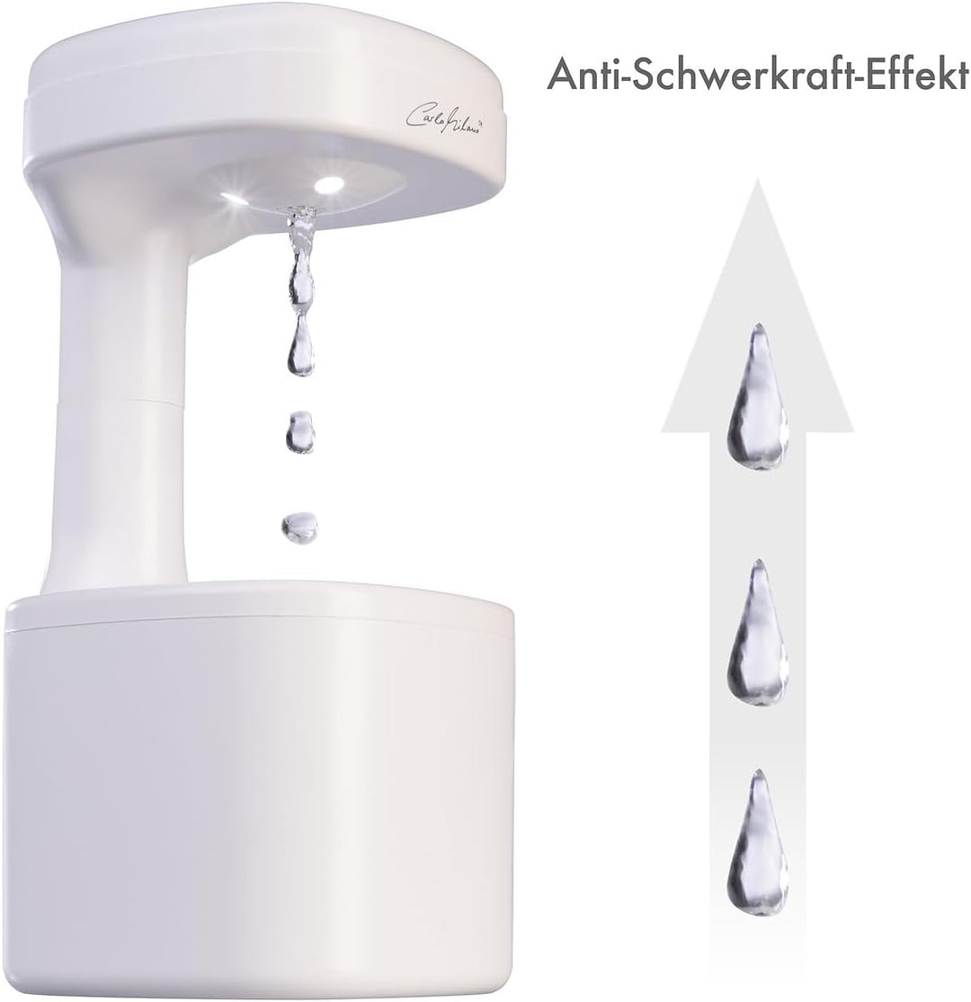 Carlo Milano Zimmerbrunnen: Antigravity-LED-Luftbefeuchter, USB-C, 500 ml Wassertank (Wassertropfen-