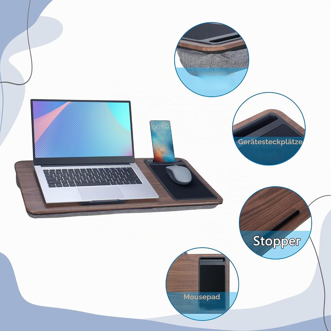 Schossschreibtisch, tragbarer Laptop-Schreibtisch mit Kissen-Kissen, passend für Laptops bis zu 17 Z