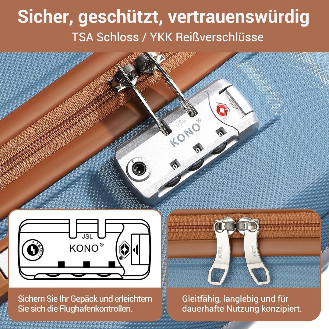 KONO Koffer Trolley Reisekoffer aus ABS+PC – Leichter Hartschalenkoffer mit 4 Zwillingsrollen und TS