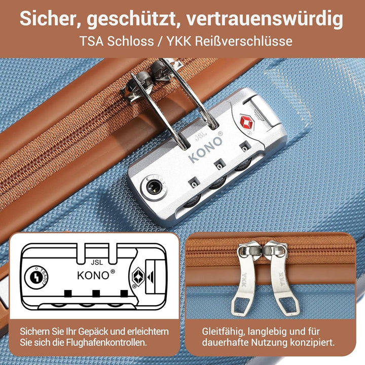KONO Koffer Trolley Reisekoffer aus ABS+PC – Leichter Hartschalenkoffer mit 4 Zwillingsrollen und TS