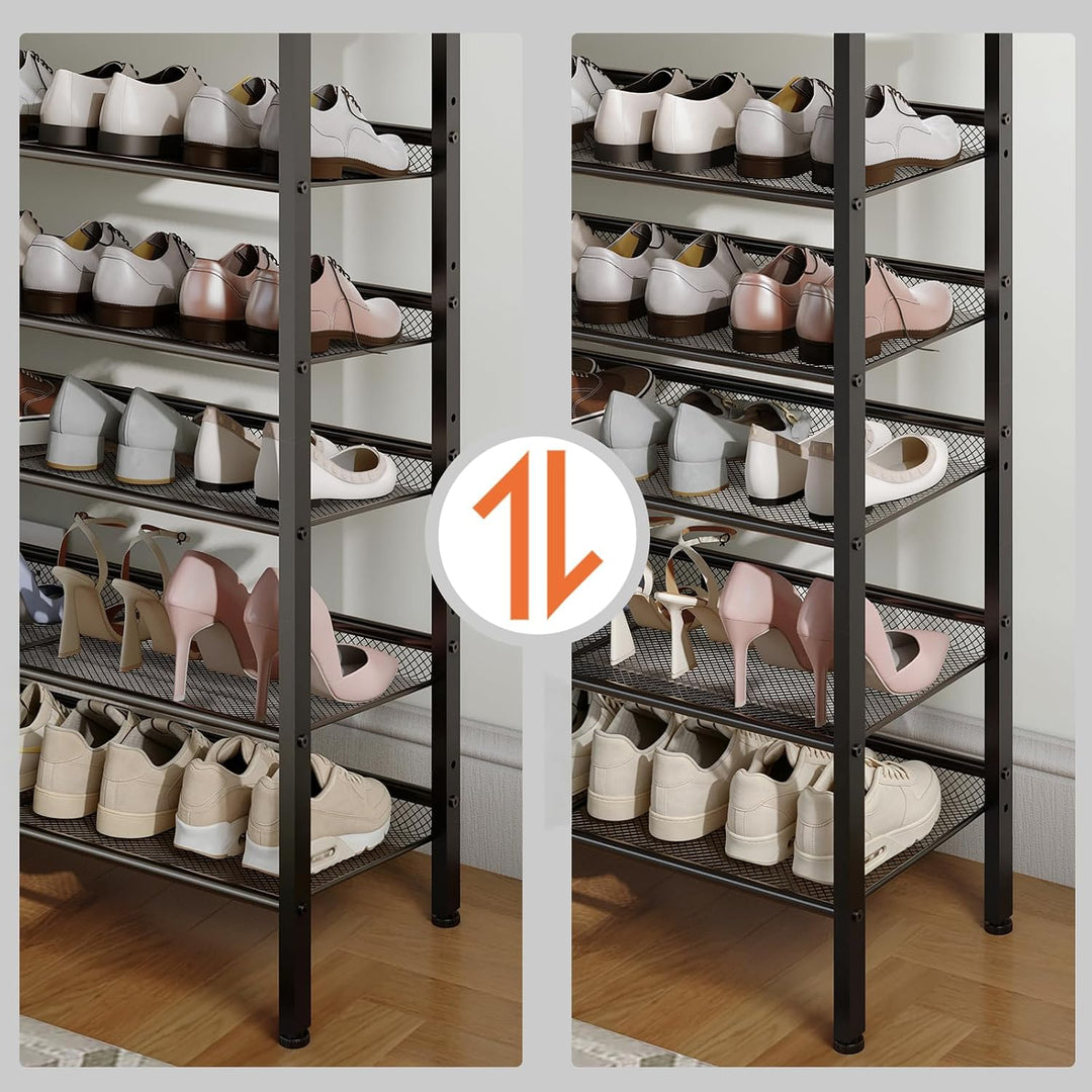 HOOBRO Schuhregal, 6-stöckiges Schuhablage, Schuhschrank, verstellbares Metallgitterregal, Geräumige