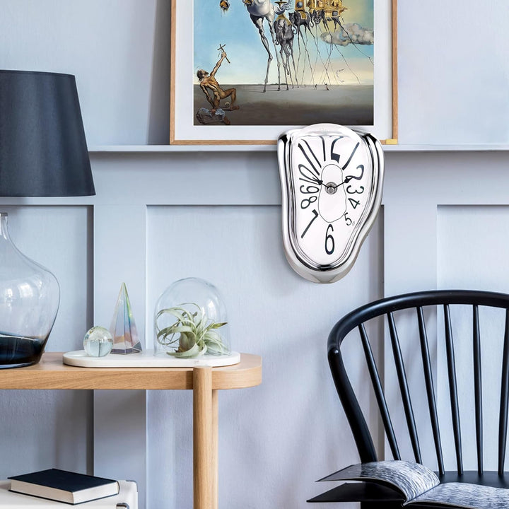 Lafocuse Lautlos Salvador Dali Uhr Silber, Geschmolzene Uhr Ohne Tickgeräusche, Tischuhren Modern Sc