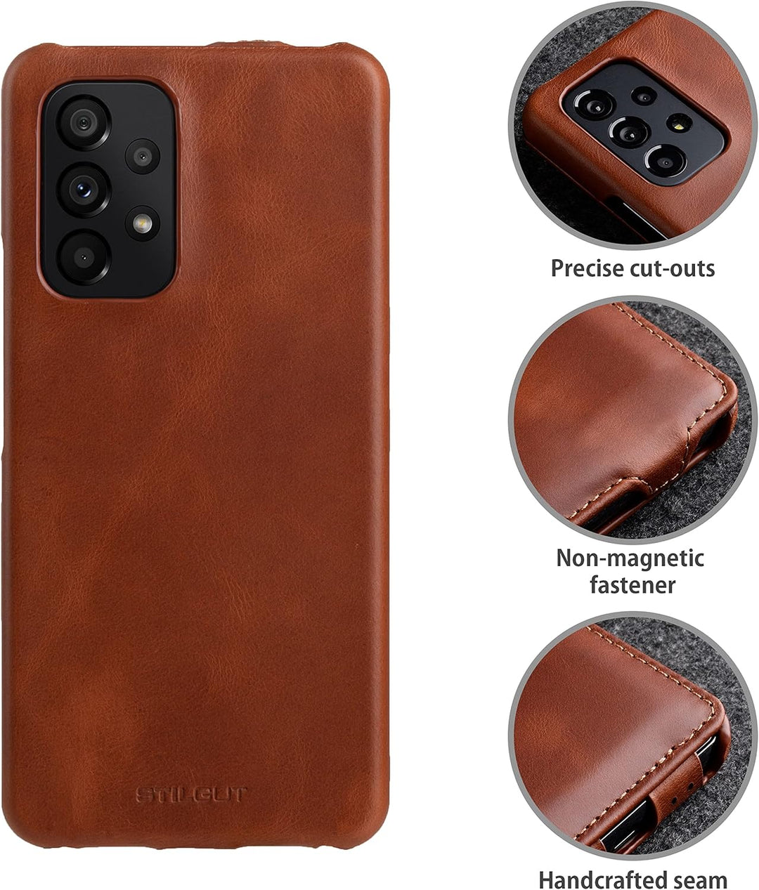 STILGUT UltraSlim kompatibel mit Samsung Galaxy A53 5G Hülle - Samsung A53 Flip Case aus Leder, Hand