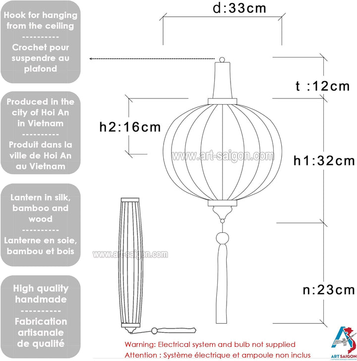 Asiatische Lampion aus Seide, Rosa R, Durchmesser 33 cm, Laterne aus Stoff, Bambus und Holz, Dekorat