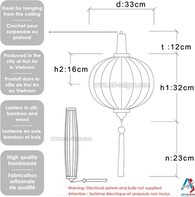 Asiatische Lampion aus Seide, Rosa R, Durchmesser 33 cm, Laterne aus Stoff, Bambus und Holz, Dekorat