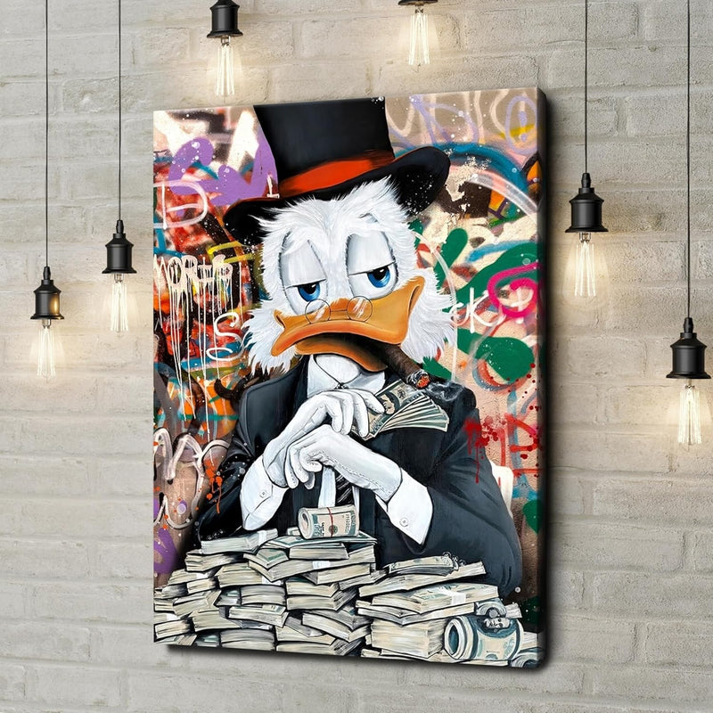 Artmazing | Dagobert Duck Bild bunt | Dagobert Duck Leinwand | Coole Wandbilder Wohnzimmer | Graffit