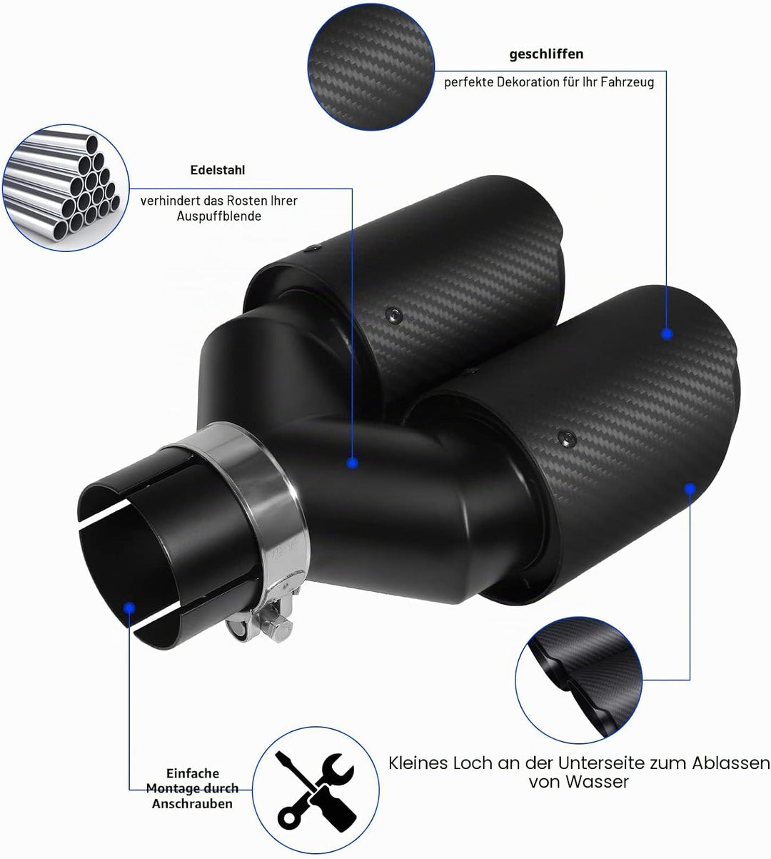54mm Auspuffspitzen Auspuff Edelstahl und Glänzende Kohlefaser Auto Auspuff Endrohr, Einlass 2,1" Au