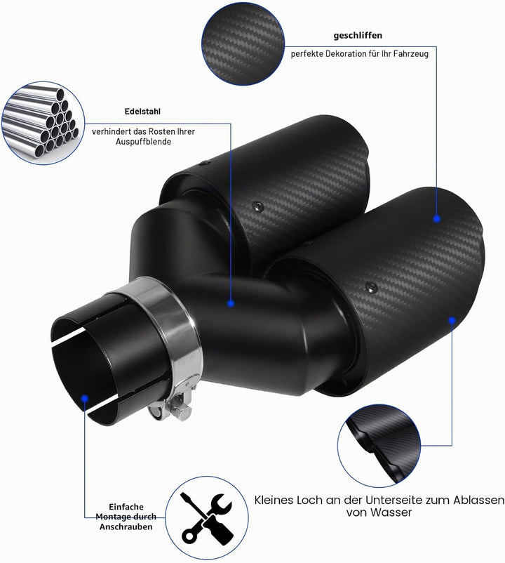 54mm Auspuffspitzen Auspuff Edelstahl und Glänzende Kohlefaser Auto Auspuff Endrohr, Einlass 2,1" Au
