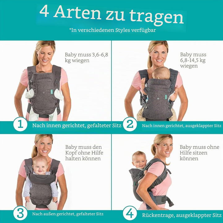 Infantino Flip Advanced 4-in-1-Trage mit Lätzchen – ergonomisch, umwandelbar, mit der Vorderseite na