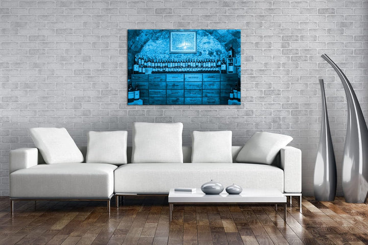 deyoli alter Weinkeller in Burgund Format 80x60 Effekt: Monocrome Blau als Leinwandbild, Motiv ferti