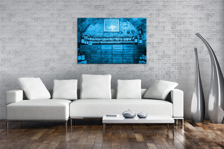 deyoli alter Weinkeller in Burgund Format 120x80 Effekt: Monocrome Blau als Leinwandbild, Motiv fert