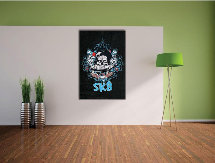 Dark Everything is sk8 black Bild auf Leinwand, XXL riesige Bilder fertig gerahmt mit Keilrahmen, Ku