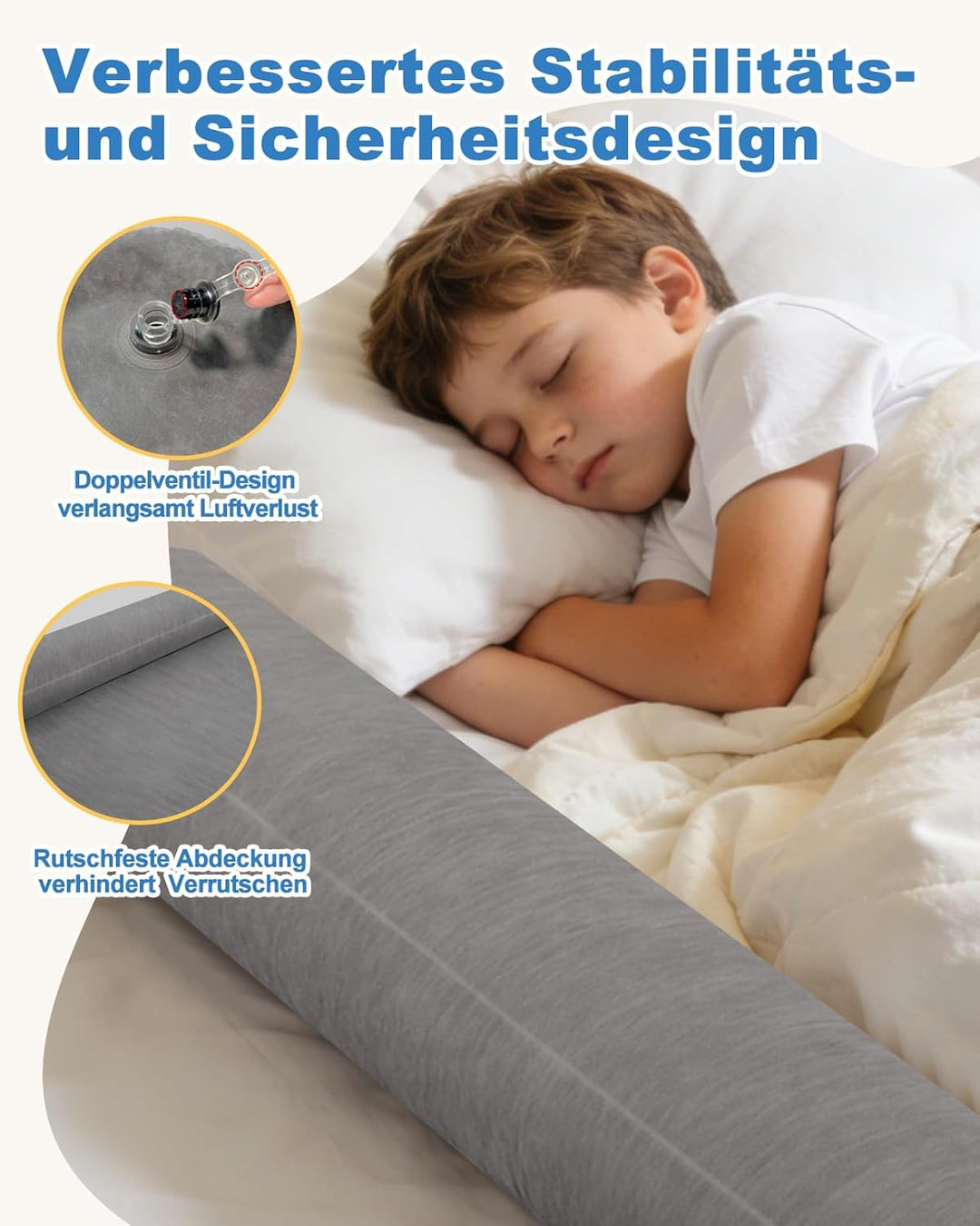Oiomniv Bettschutzgitter Aufblasbare Bettgitter für Kleinkinder 2er Set – Tragbarer Rausfallschutz B