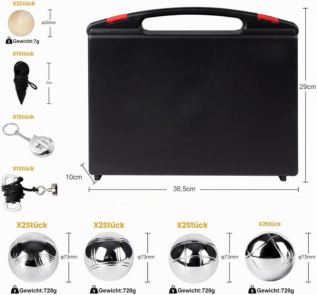 Homewit Boccia Kugeln, Professionelles Petanque, Metall Boule Set mit Holz-Kugeln, Abstandsmesser, M