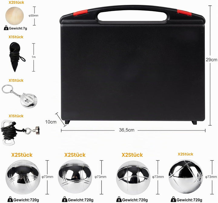 Homewit Boccia Kugeln, Professionelles Petanque, Metall Boule Set mit Holz-Kugeln, Abstandsmesser, M