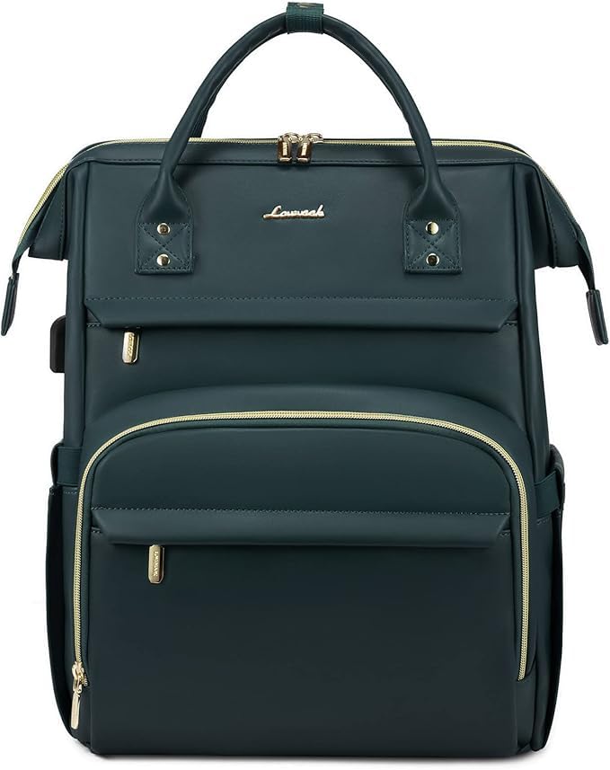 LOVEVOOK Rucksack Damen, Gross Wasserdicht 17 Zoll Laptoptasche Schulrucksack, PU Leder Schultasche
