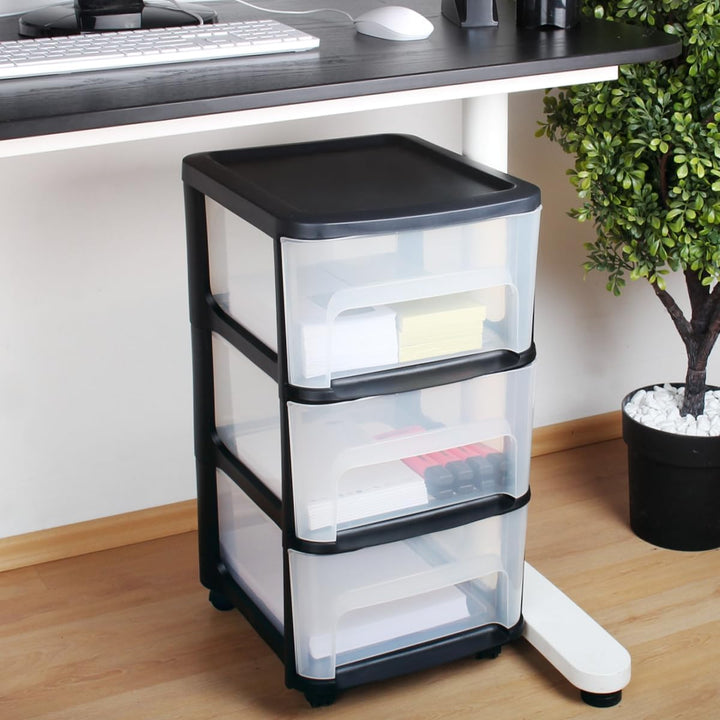 Schubladenschrank mit Rollen 3 transparenten Schubladen Rollcontainer aus Kunststoff Rollwagen Rolls