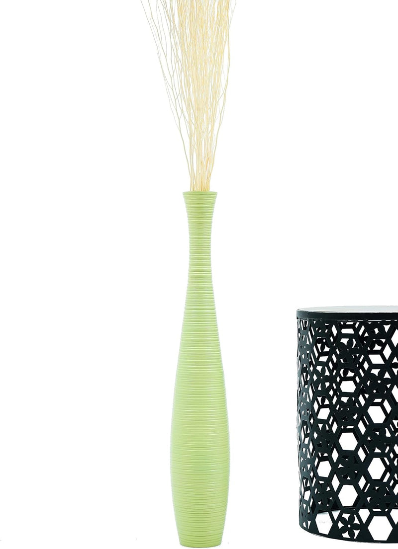 Leewadee Grosse Bodenvase für Dekozweige hohe Standvase Design Holzvase, Holz, 70 cm, Grün 70 cm Grü