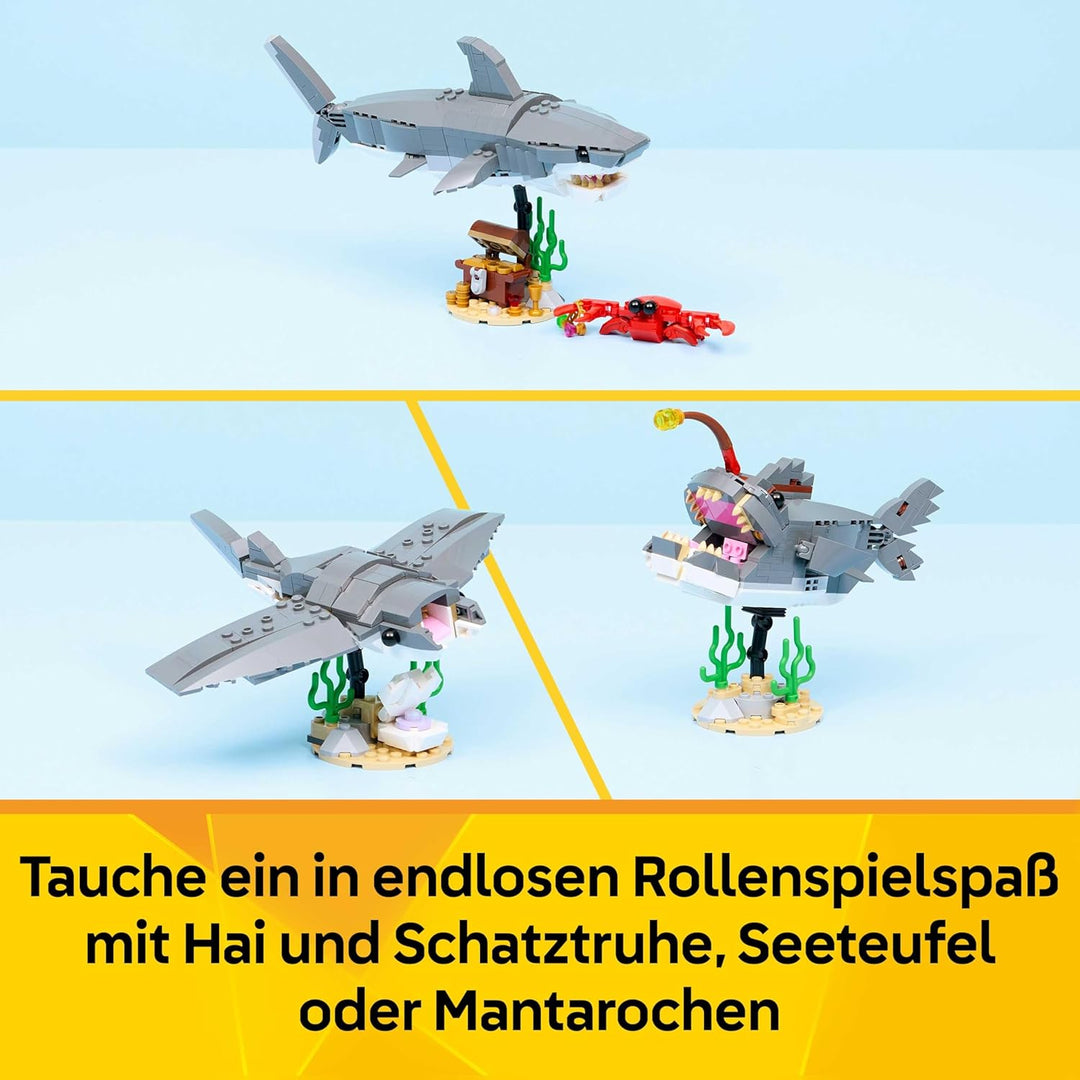 LEGO Creator 3-in-1-Set Wilder Hai mit Schatztruhe - Kreatives Spielzeug & Konstruktionsspielzeug -