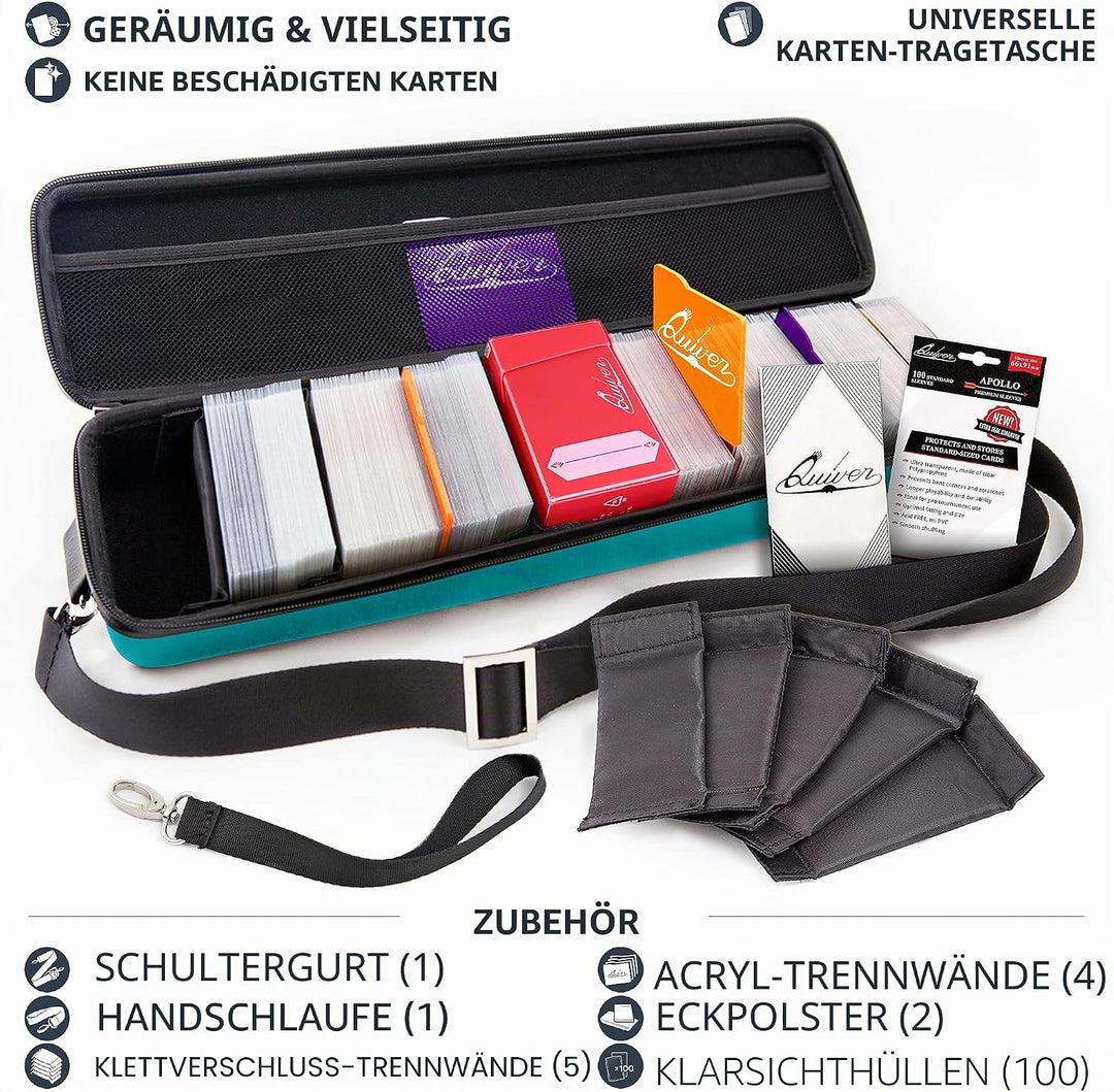 Quiver Time Blaugrün Tragbare Sammelkarten Tragetasche - PU Aussenleder mit doppeltem Reissverschlus