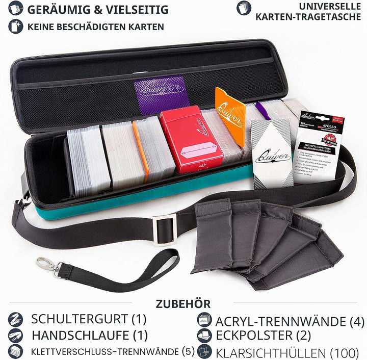 Quiver Time Blaugrün Tragbare Sammelkarten Tragetasche - PU Aussenleder mit doppeltem Reissverschlus