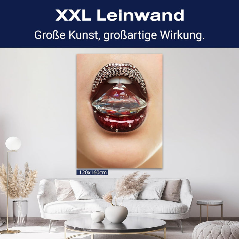 wandmotiv24 Leinwandbild 260 g/m² - Kunstdruck auf Leinwand - Wandkunst - Wandbild mit Frauen Lippen