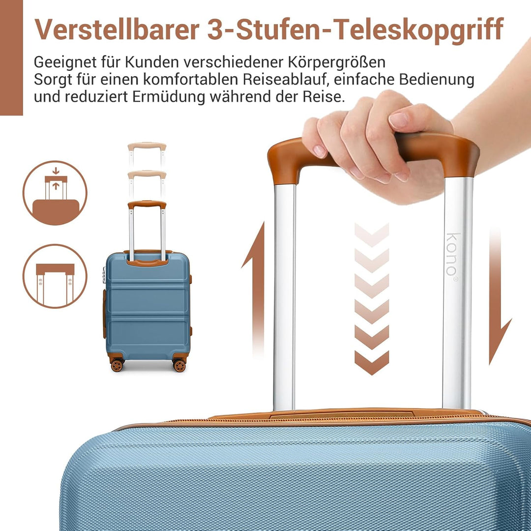 KONO Koffer Trolley Reisekoffer aus ABS+PC – Leichter Hartschalenkoffer mit 4 Zwillingsrollen und TS