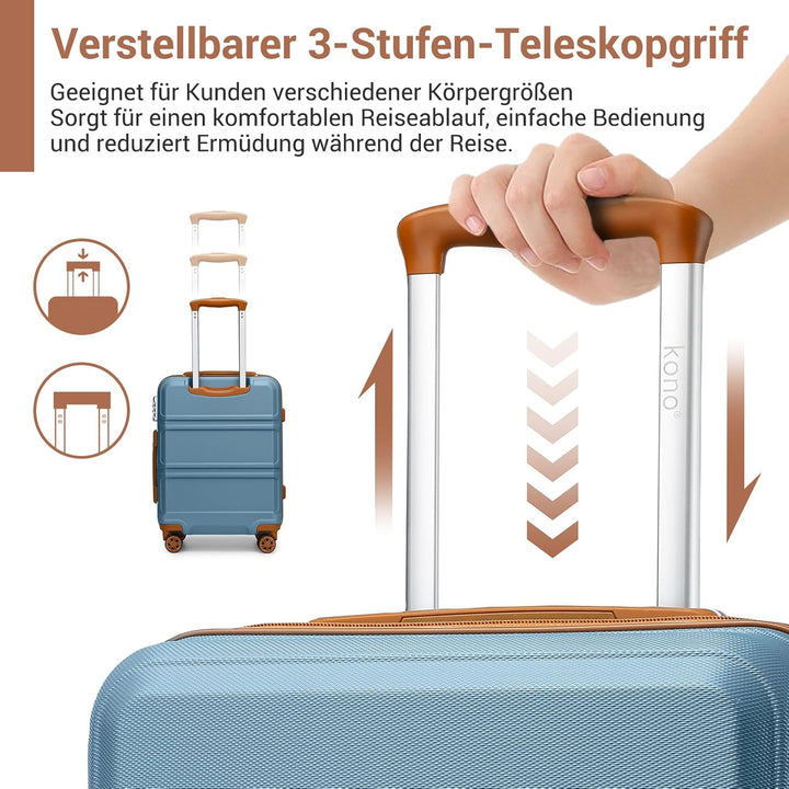 KONO Koffer Trolley Reisekoffer aus ABS+PC – Leichter Hartschalenkoffer mit 4 Zwillingsrollen und TS