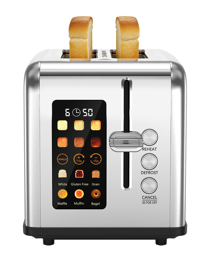 Toaster 2 Scheiben, LED-Touchscreen, Edelstahl Langschlitztoaster, 6 Bräunungsstufen, 6 Brotprogramm