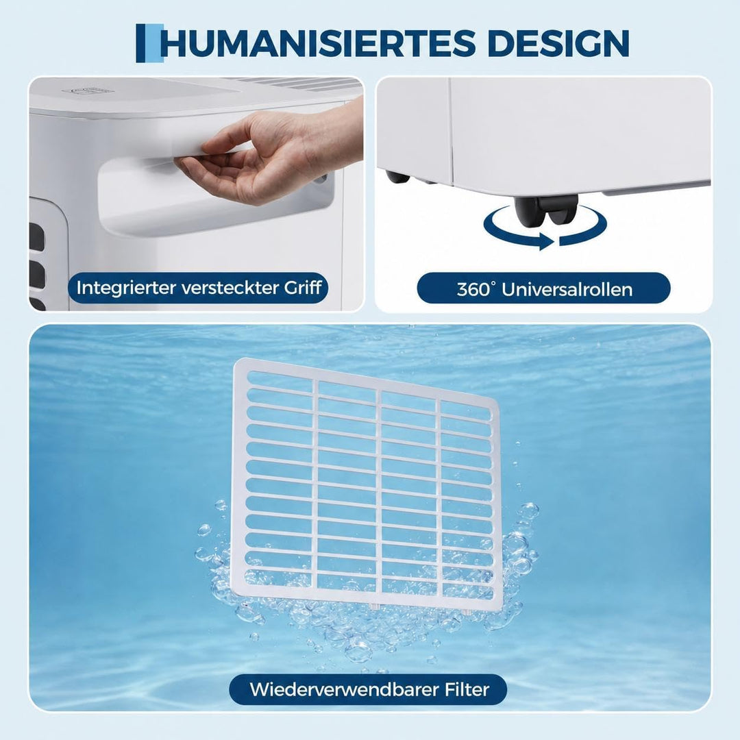 Leiser 20L/Tag Luftentfeuchter für bis zu 280m², Digitalanzeige, Dauerentwässerung, Schimmelschutz,