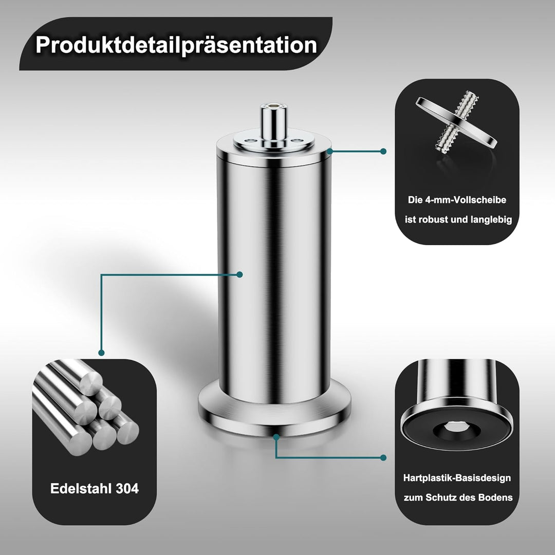 4 Stück M10 Möbelfüsse Edelstahl, Sofa Füsse, Für Schrankfüsse Bett Beine/Sofa Beine/Tischbeine höhe