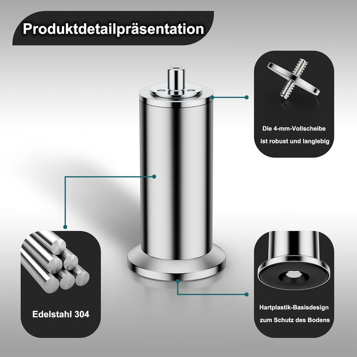 4 Stück M10 Möbelfüsse Edelstahl, Sofa Füsse, Für Schrankfüsse Bett Beine/Sofa Beine/Tischbeine höhe