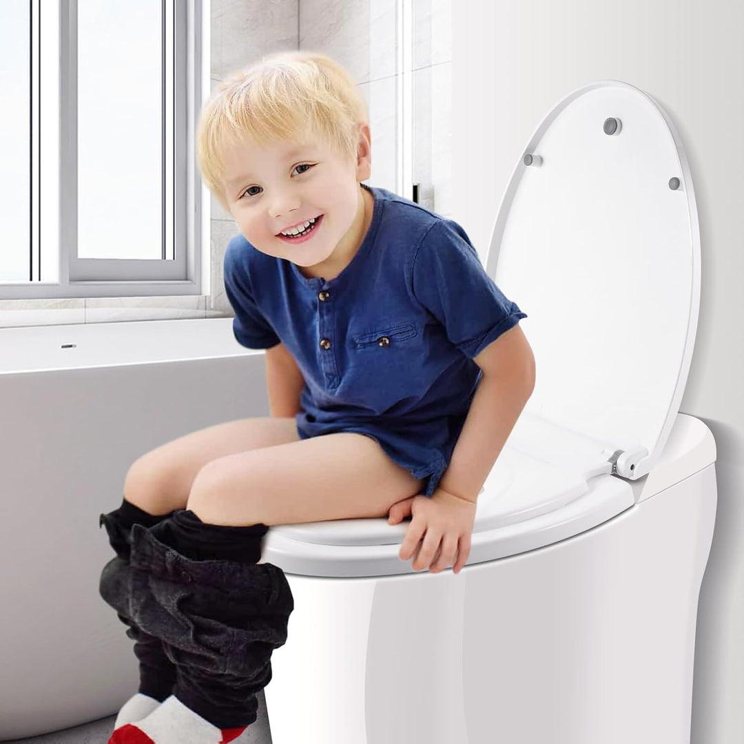 Toilettendeckel mit Absenkautomatik Familien-Toilettensitz – Weicher Anti-Splat Toilettensitz mit So