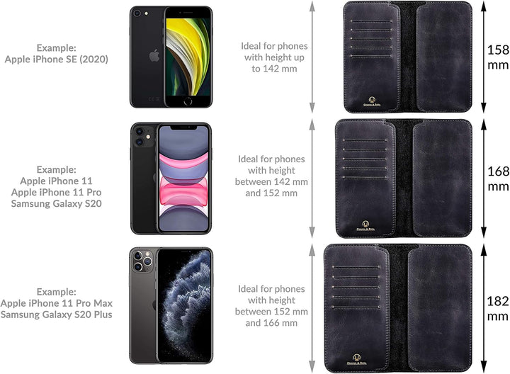 Cronus & Rhea - Smartphone Geldbörse aus Leder - Modell: Cerberus - Mit Geschenkbox - Geldbeutel Hül