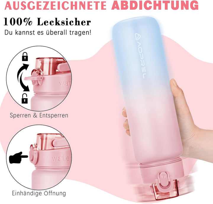 AOPREL Trinkflasche 1l, Wasserflasche BPA-Frei aus Tritan, Sport Trinkflasche Kohlensäure geeignet,