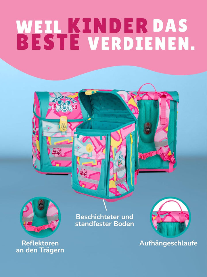 Familando - McNeill Teneris Schulranzen Set - 9-teilig mit Sporttasche - Minnie Mouse - Ergonomisch