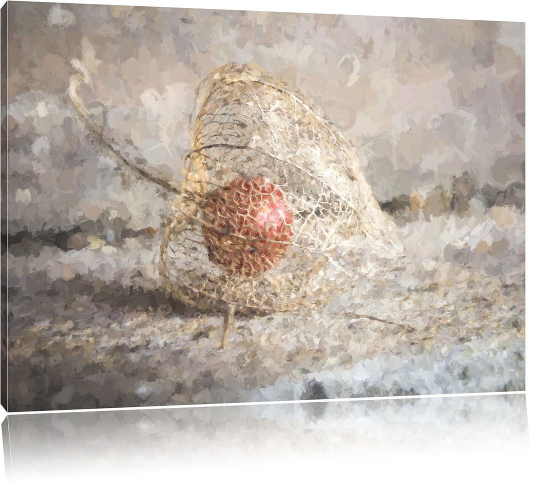 Physalis Malerei Effekt, Format: 100x70 auf Leinwand, XXL riesige Bilder fertig gerahmt mit Keilrahm