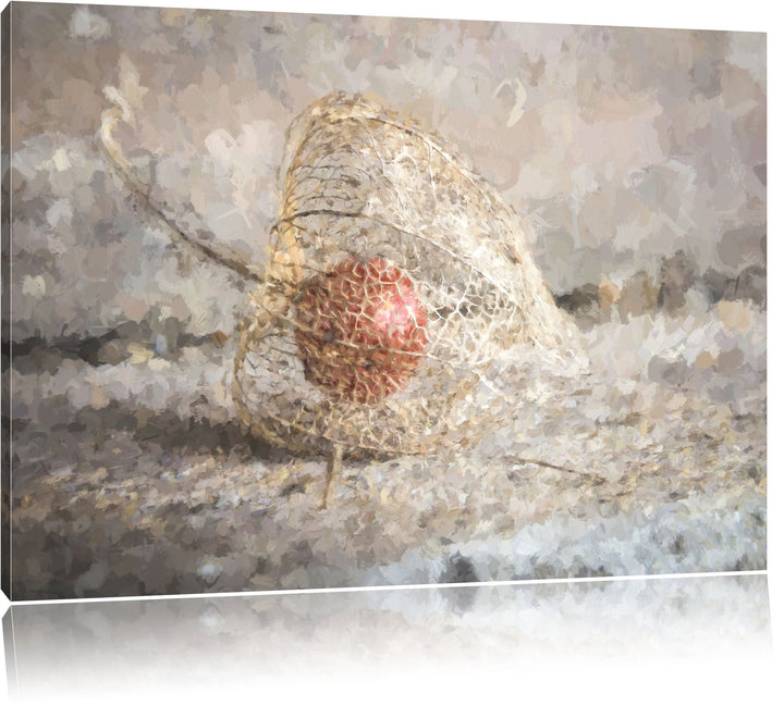 Physalis Malerei Effekt, Format: 100x70 auf Leinwand, XXL riesige Bilder fertig gerahmt mit Keilrahm