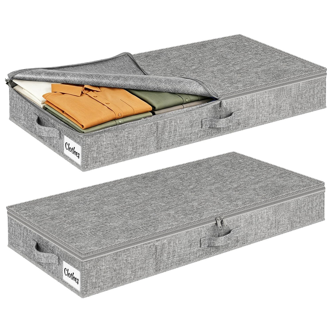 Unterbett Aufbewahrungsbox 12 cm mit Deckel, 2 Stück Faltbare Unterbettkommode Stabil, Platzsparend