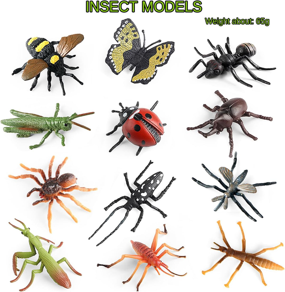 Insekt Pflanzenfiguren Spielzeug 20Pcs, realistische Kunststoff Blume mit Marienkäfer Biene Schmette