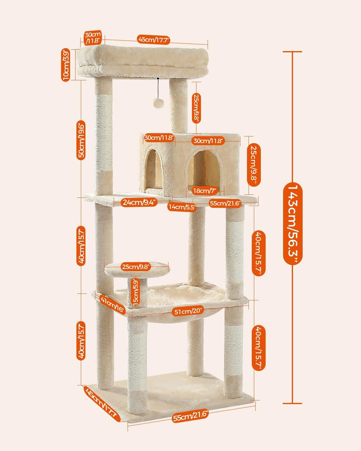 PAWZ Road Katzenbaum mit Metall-Plüsch-Hängematte, Katzenturm für ausgewachsene Katzen mit 2-türigem