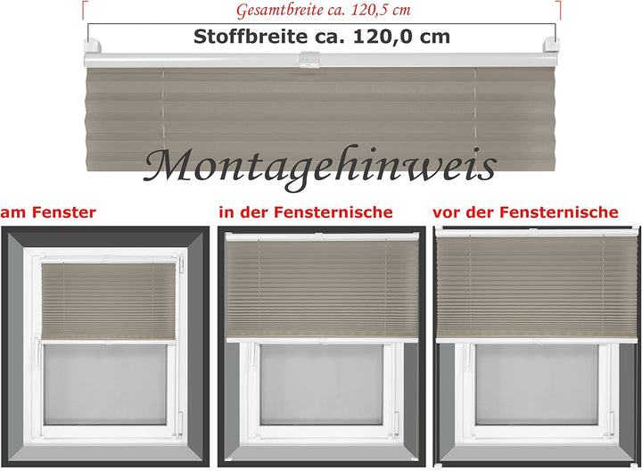 Plissee - vormontiert und mit Klemmfixierung am Fensterahmen - kinderleichte 3-Step Montage, ca. 120