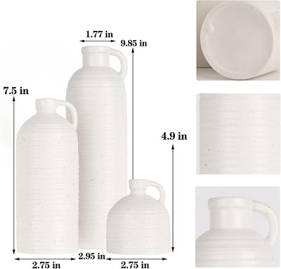 Keramikvase 3er-Set, Moderne Bauernhaus-Dekoration, weisse kleine Keramikkanne, 3er-Set, Keramik-Fin