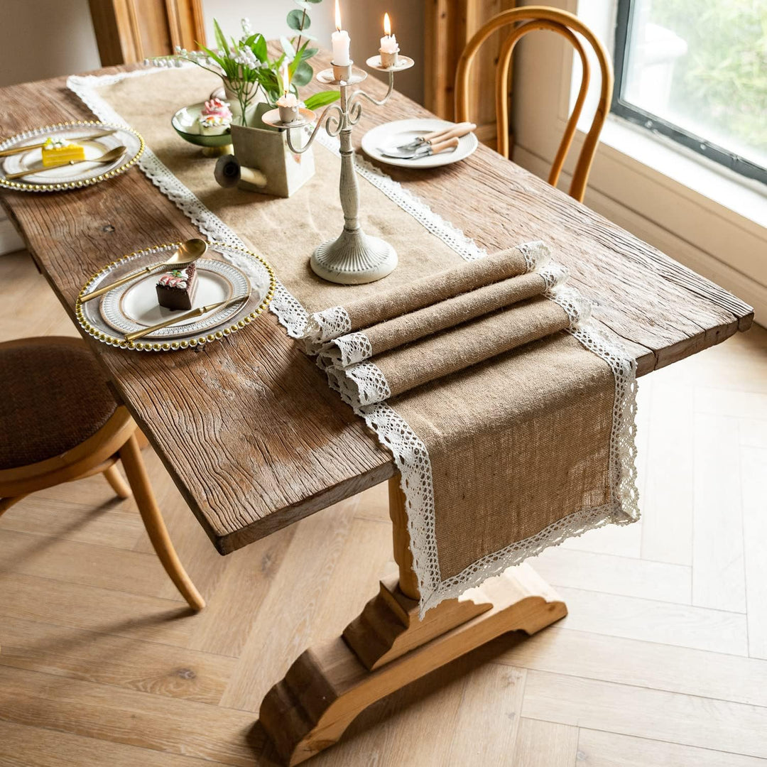 Dremisland Sackleinen Hessischer Tischläufer Jute Spitze Tischdecke Rustikale Kommode Tischwäsche Ta