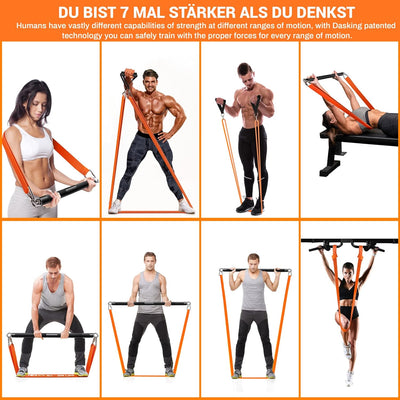 DASKING Fitnessbänder Krafttraining mit Stange, Resistance Bands Set - 4 Widerstandsbänder, Detachab