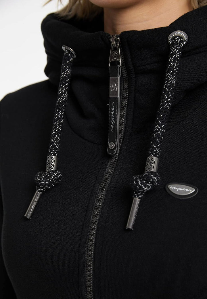 Ragwear NESKA Zip Damen Frauen Kapuzenjacke,Zip Hoodie,Kapuzenpullover,Sweatjacke M Schwarz, M Schwa