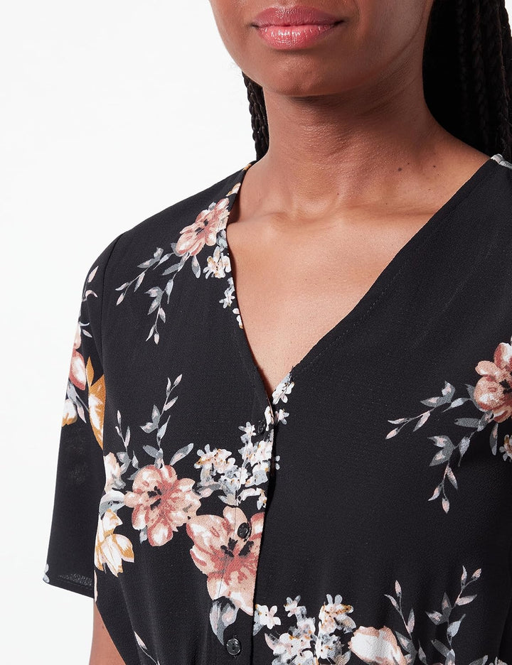 ONLY Damen Onlnova Lux S/S Alicia Jumpsuit Aop L Black/AOP:Romantic flower, L Black/AOP:Romantic flo